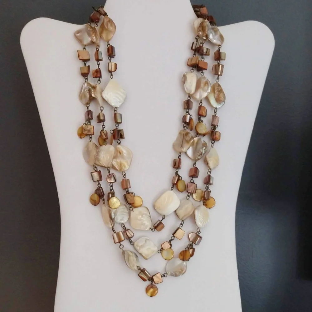 3 strand layered natural shell necklace